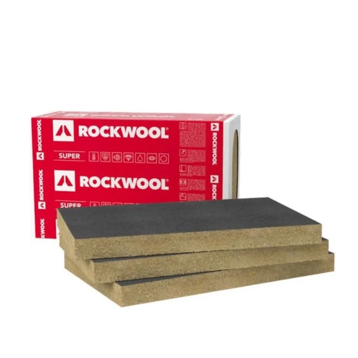 Rockwool Ventirock F Super Pretvēja izolācijas plāksnēs ar melnu stikla šķiedras pārklājumu