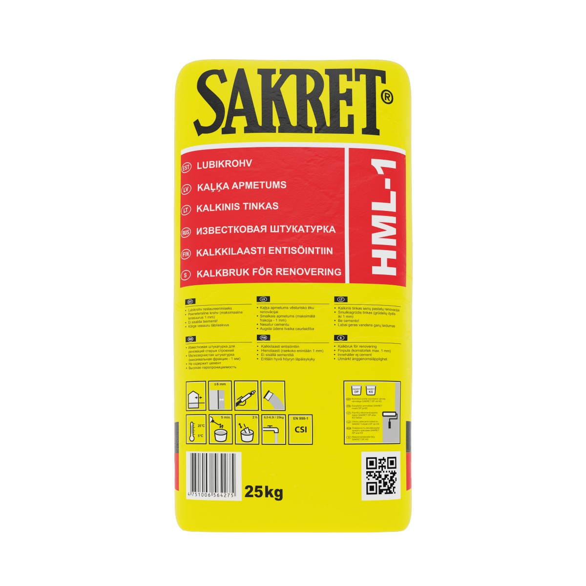 Sakret HML-1 Smalkais kaļķa apmetums vēsturiskajām ēkām, 25kg