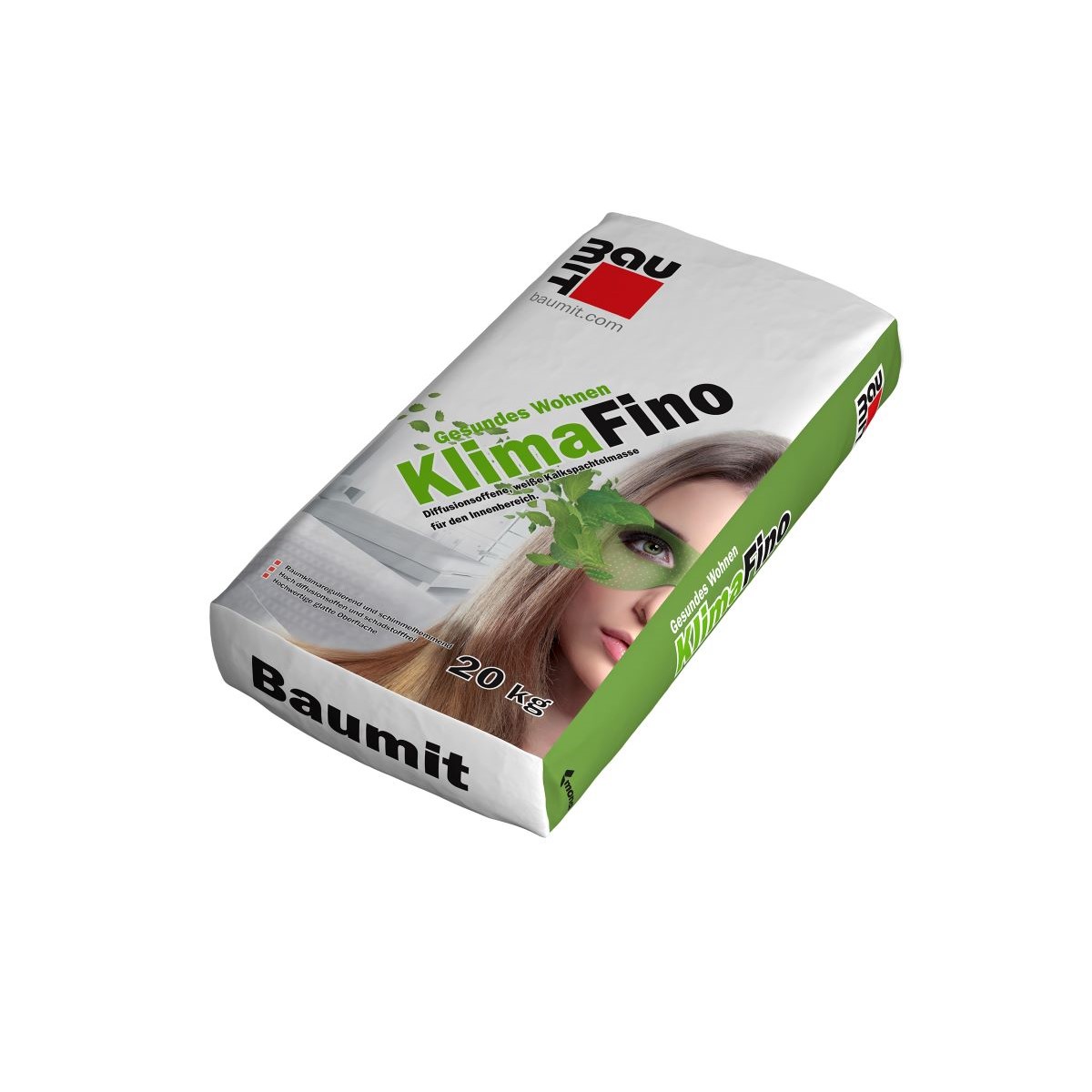 Baumit Klima Glaette(Klima Fino), 20kg, balta, smalka špaktele uz kaļķa bāzes, balta, 1-3mm, iekšdarbiem