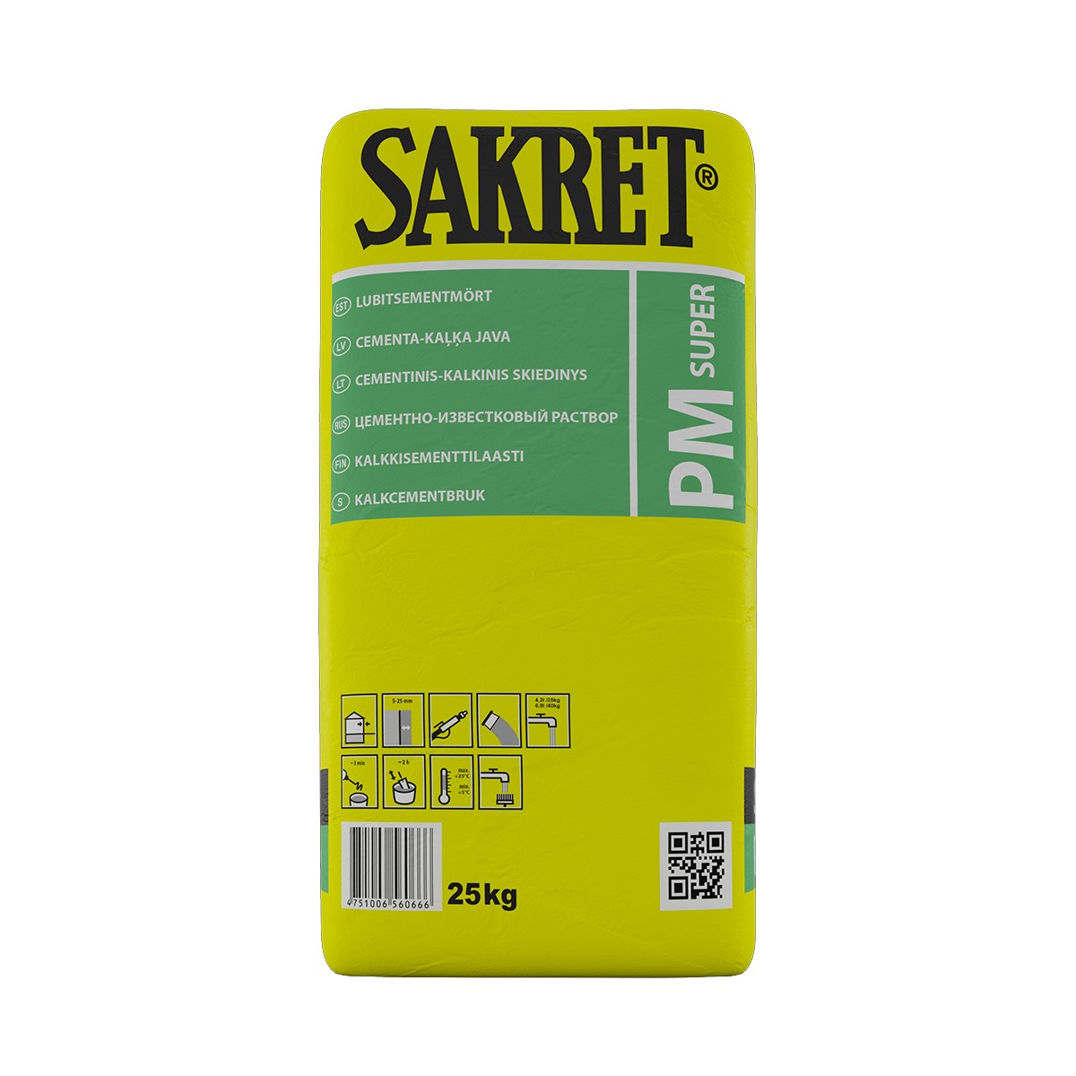 Sakret PM Super Kaļķa/cementa java apmešanai un mūrēšanai, balta