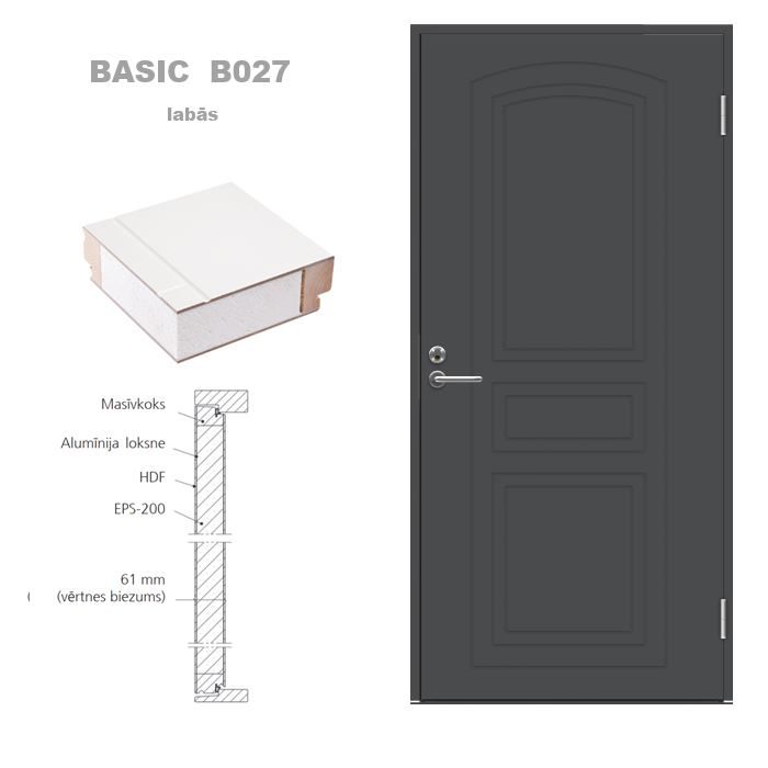 Ārdurvis Basic B027 100x2100mm bez stikla labās, tonis pelēkas