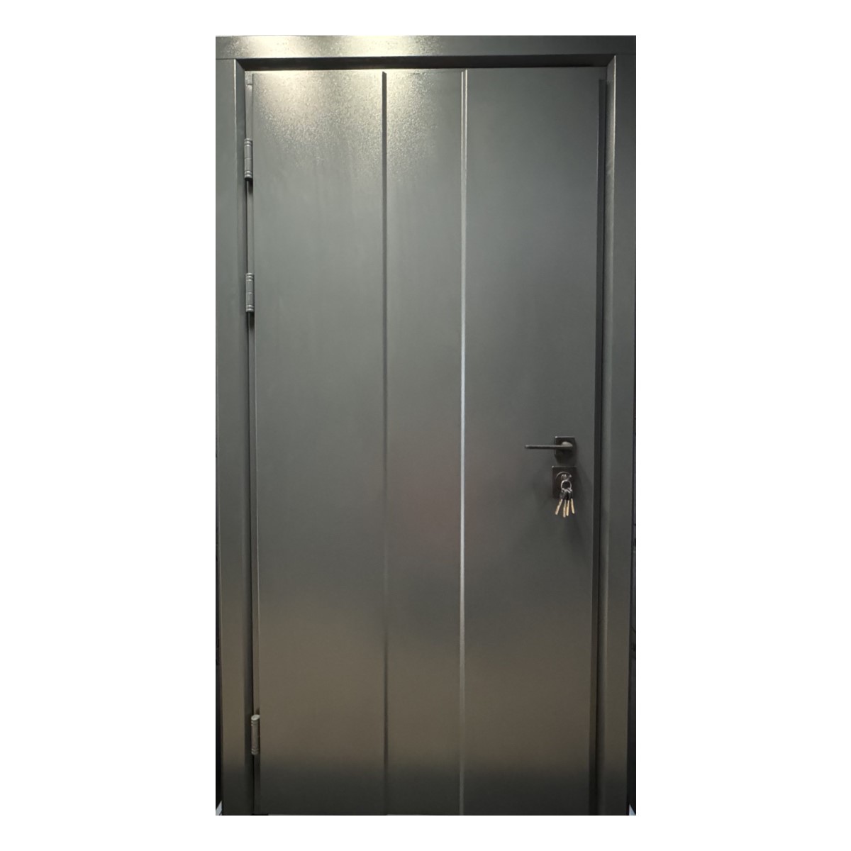Delta Metāla ārdurvis ar kārbu, slēdzeni un eņģēm, pelēkas, 860x2050mm, kreisās