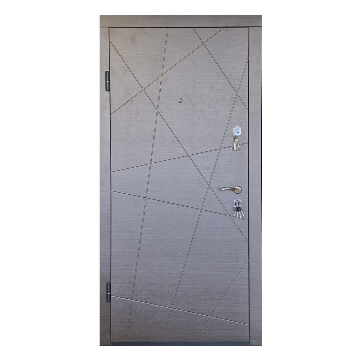 Valērija Metāla ārdurvis ar kārbu, slēdzeni un eņģēm, pelēkas, 860x2050mm, kreisās