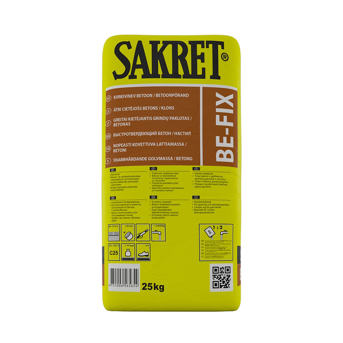 Sakret BE-FIX Быстро отвердевающий бетонный пол/бетон , C25, 25kg