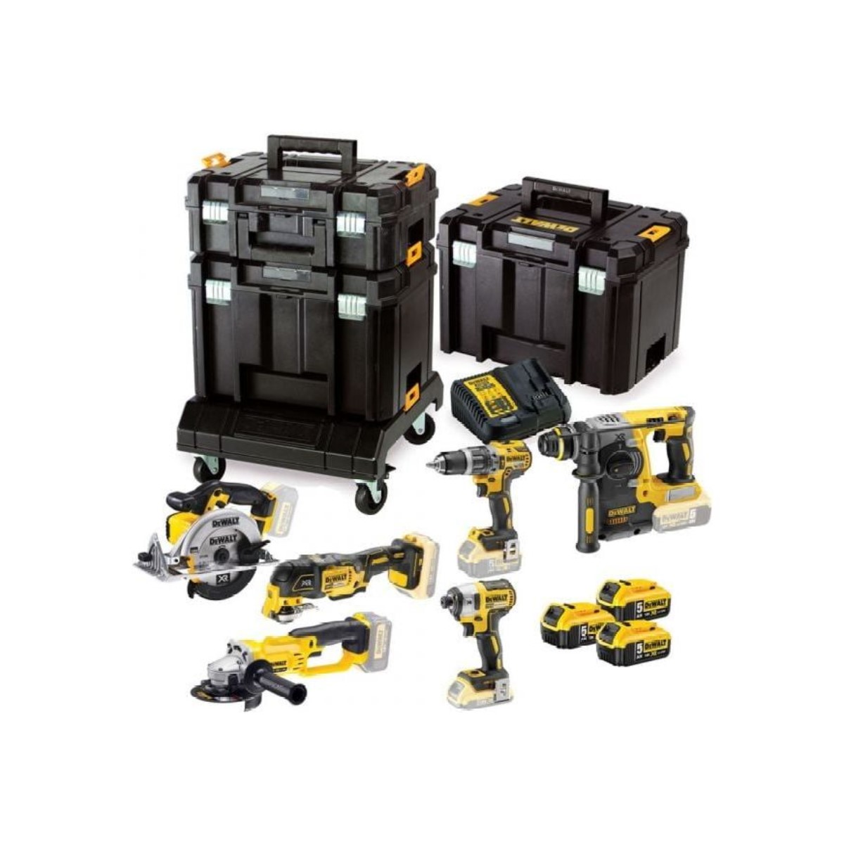 DeWalt Набор из шести инструментов 18 В XR (+3x5,0A·ч, зарядное устройство, кофры)