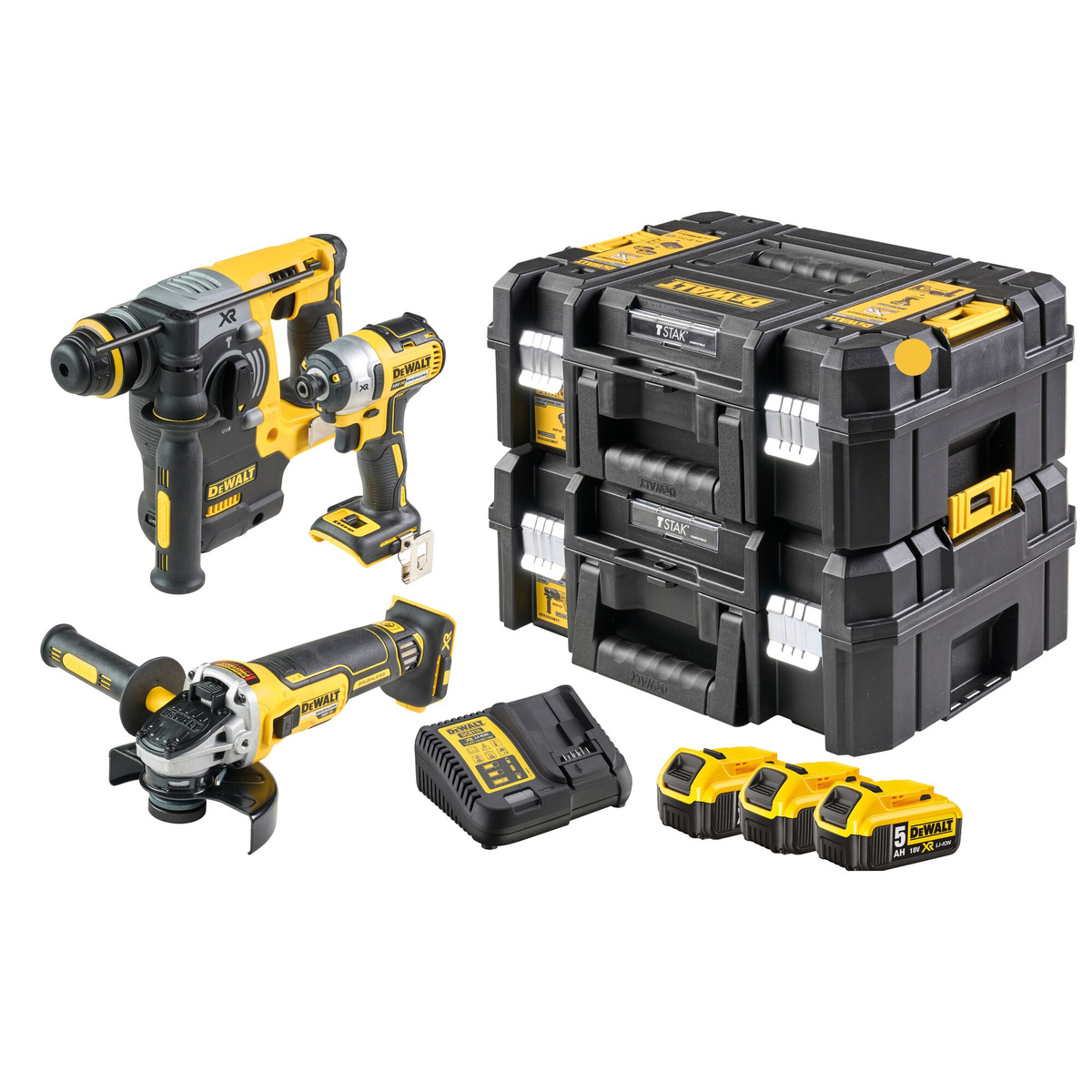 DeWalt 3 Instrumentu komplekts 18V XR (+3x5.0Ah, lādētājs, koferi)