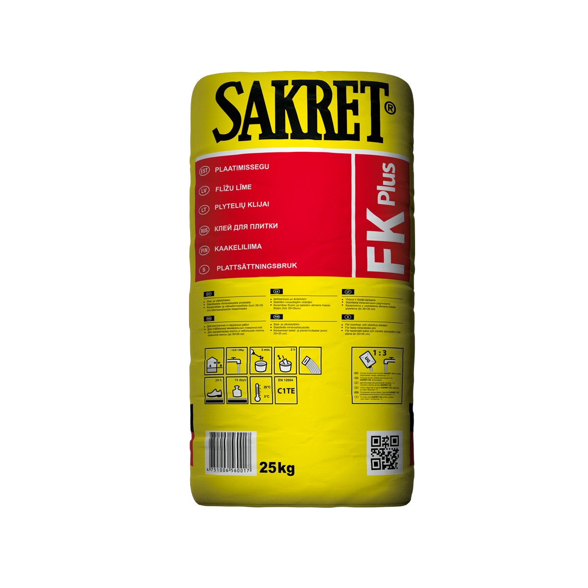 Sakret FK Plus Flīžu līme, pelēka (C1TE), 25kg