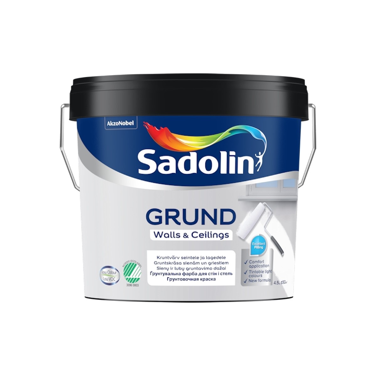 Sadolin Grund Gruntskrāsa sienām un griestiem, stipri matēta, balta 4.5L