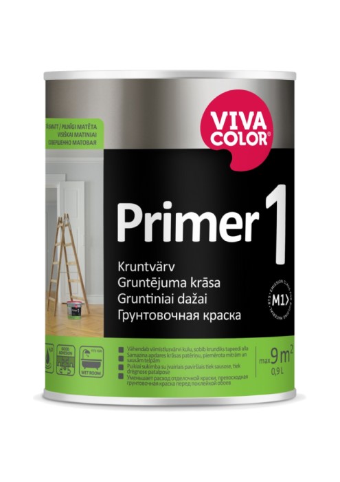 Vivacolor Primer 1 AP Ūūdens bāzes gruntējuma krāsa iekšdarbiem, pilnīgi matēta, balta 0.9L