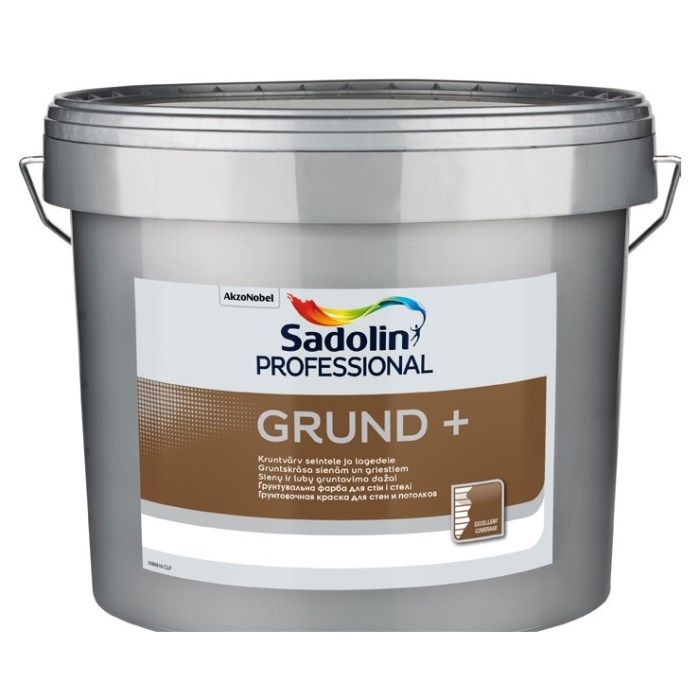 Sadolin Grund+ BW Ūdenī šķīstoša gruntskrāsa sienām un griestiem, stipri matēta, balta 10L