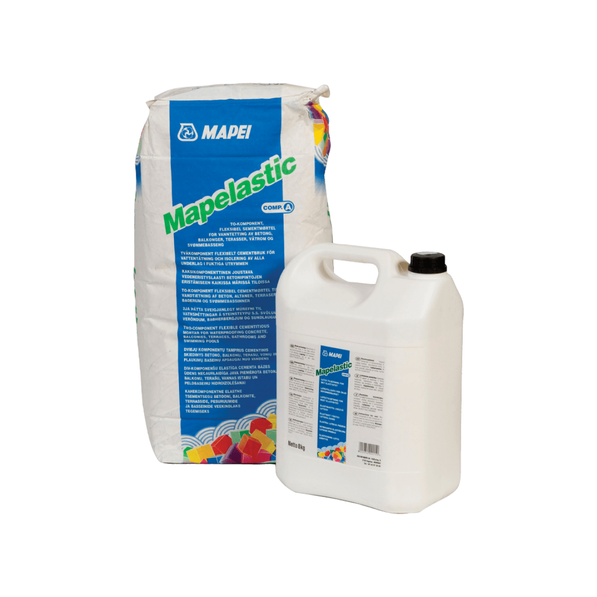 Mapei Mapelastic A+B Divkomponentu, elastīga cementa bāzes hidroizolācija, 16 kg