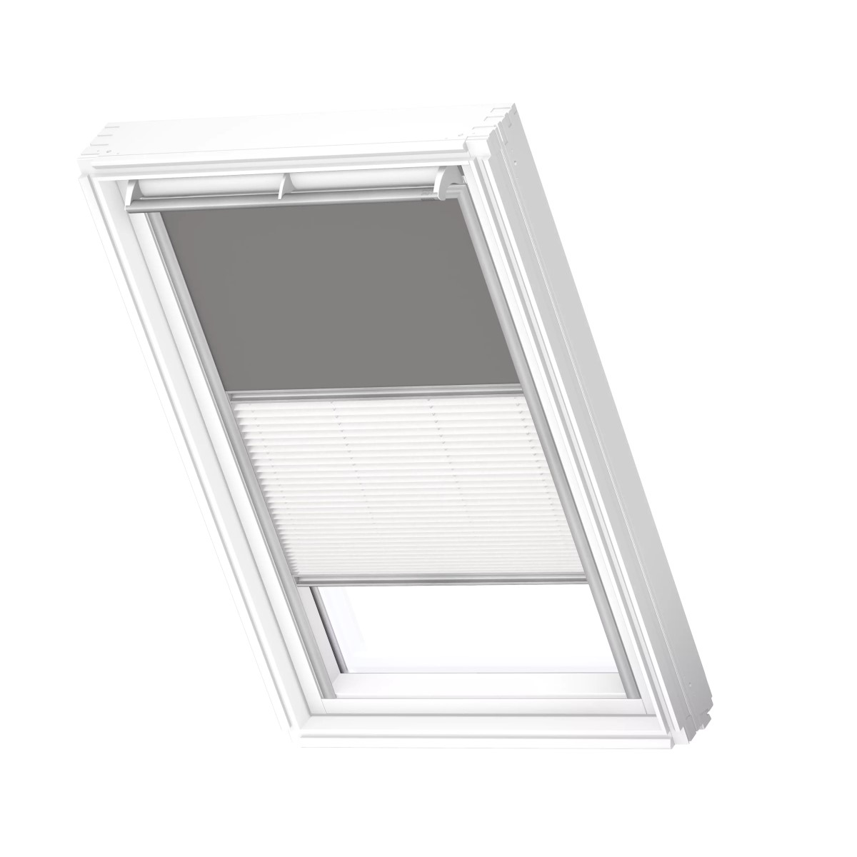 Velux DFD Duo Gaismu necaurlaidīgas jumta logu žalūzijas ar rokas vadību, ar alumīnija sliedēm