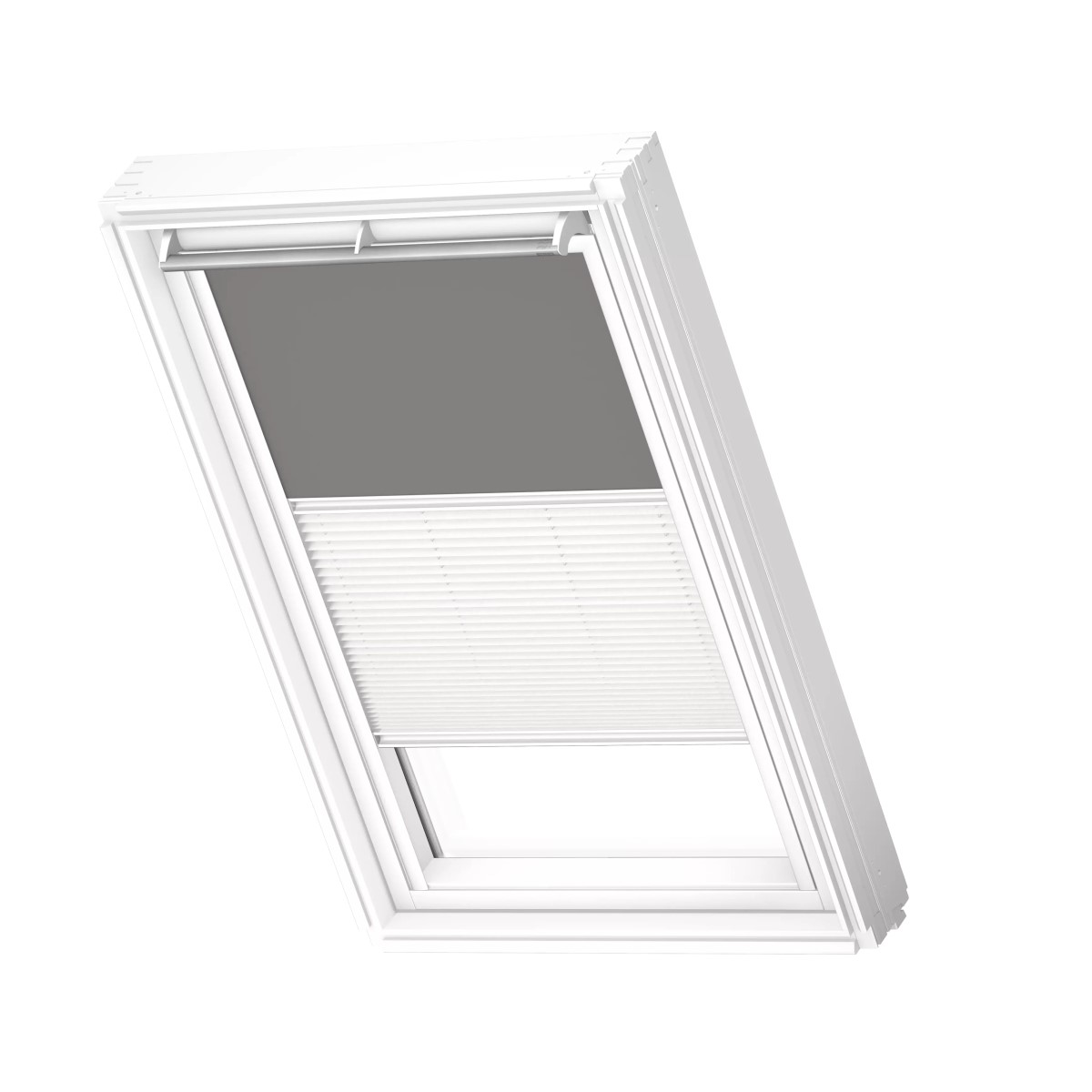 Velux DFD Duo Gaismu necaurlaidīgas jumta logu žalūzijas ar rokas vadību, ar baltām sliedēm