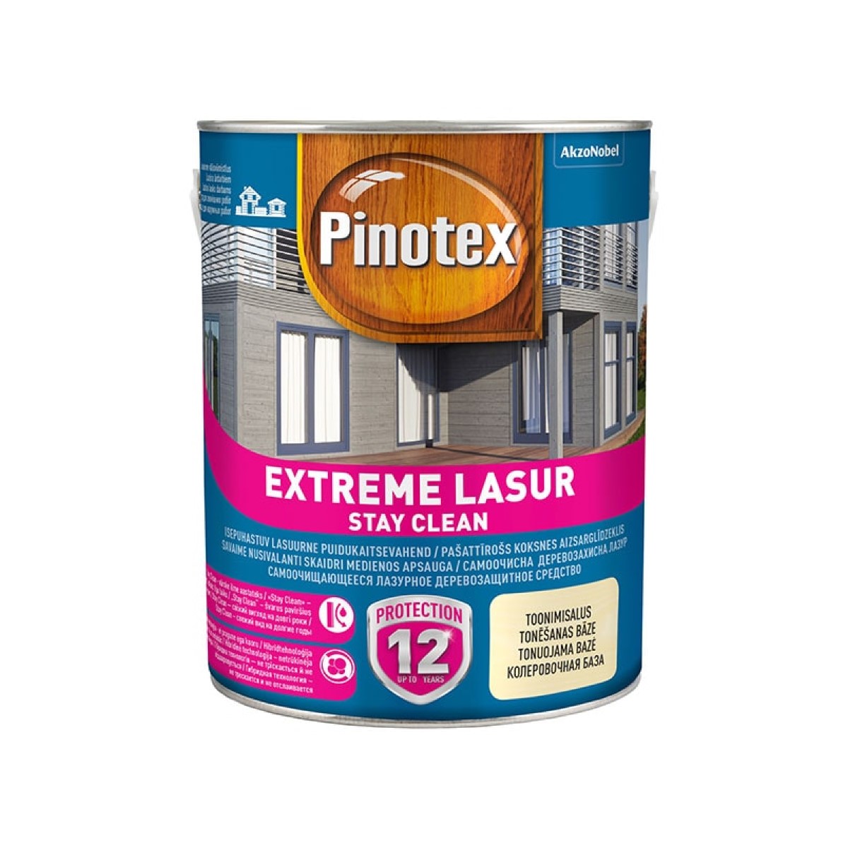Pinotex Extreme Lasur Лазурное защитное средство для древесины с функцией самоочистки, полуглянцевое , bezkrāsains (tonējamā bāze) 3L
