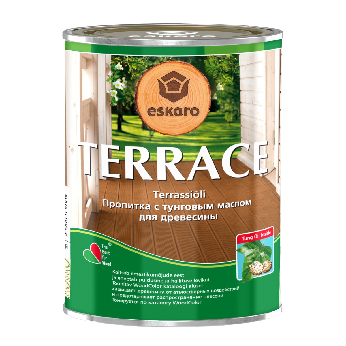 Eskaro Terrace Eļļa uz šķīdinātāju bāzes koka virsmas aizsardzībai, bezkrāsaina, 0.9L