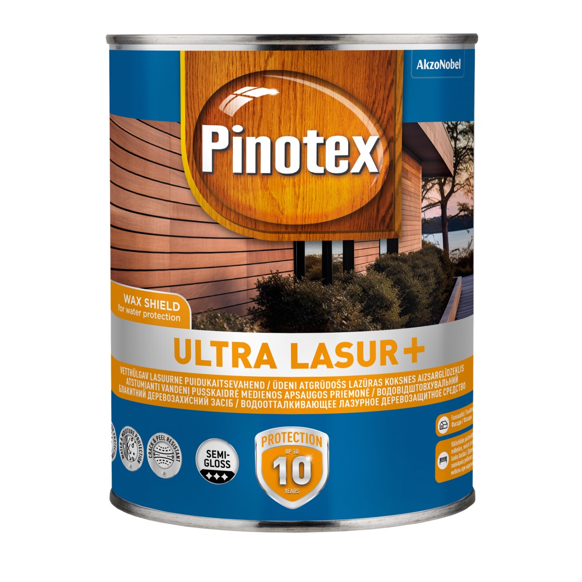 Pinotex Ultra Lasur+ Ūdeni atgrūdošs lazūras koksnes aizsarglīdzeklis, pusspīdīgs, caurspīdīgs, 1L