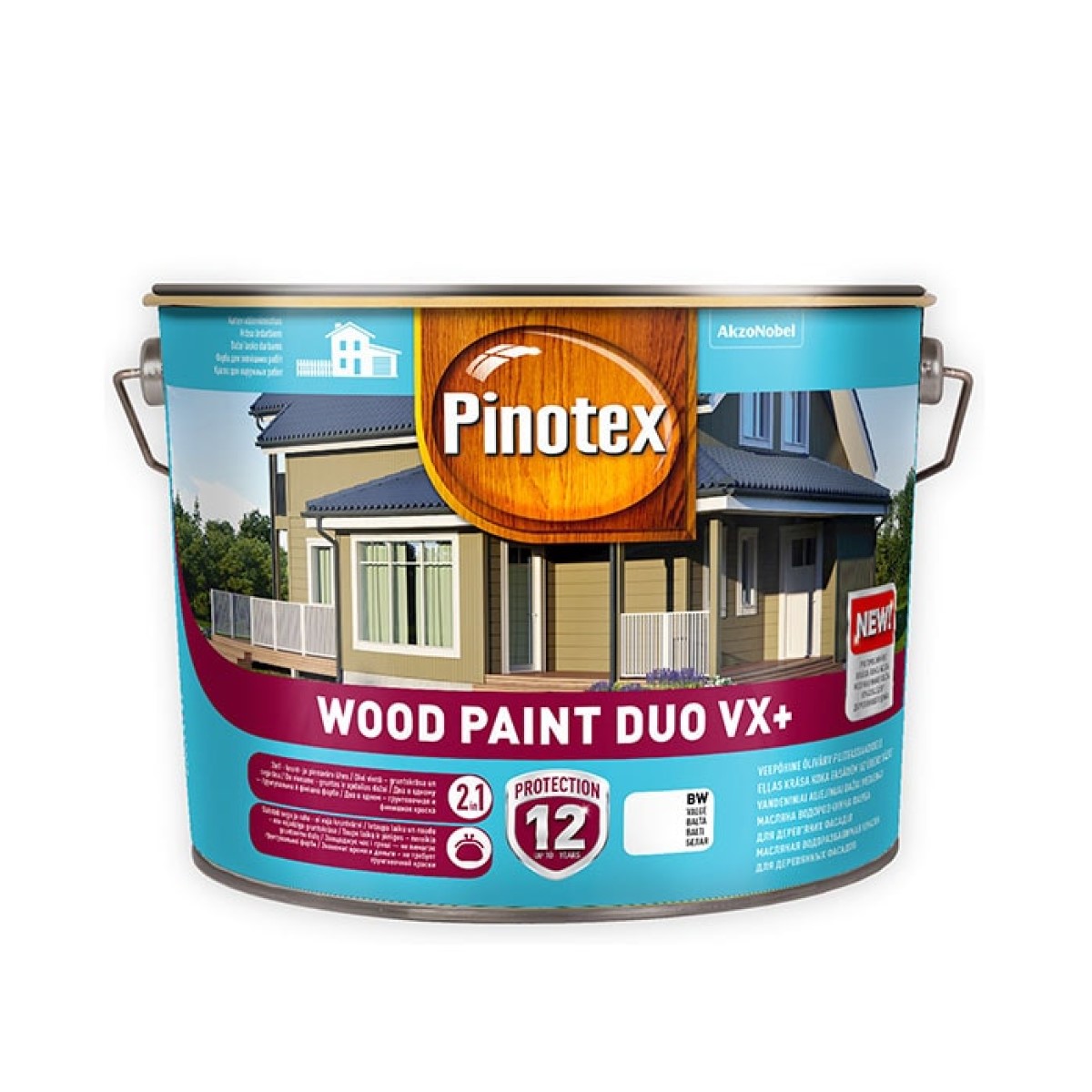 Pinotex Wood Paint Duo VX+ Ūdens bāzes eļļas krāsa koka fasādēm, pusmatēta BW 10L