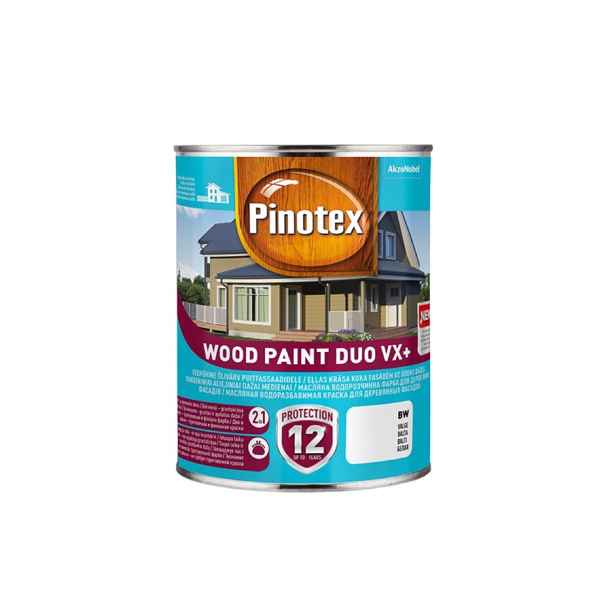 Pinotex Wood Paint Duo VX+ Ūdens bāzes eļļas krāsa koka fasādēm, pusmatēta BW 1L