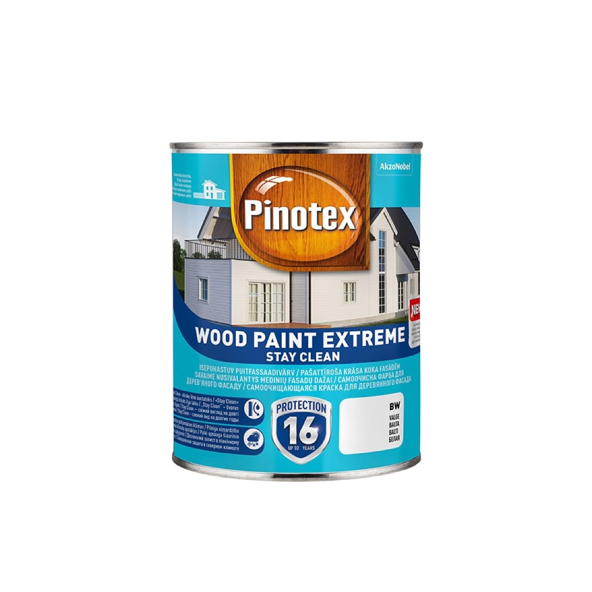 Pinotex Wood Paint Extreme Pašattīroša krāsa koka fasādēm, pusmatēta BW 1L
