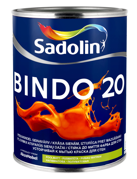 Sadolin Bindo 20 Noturīga pret mazgāšanu, pusmatēta krāsa sienām BW 1L