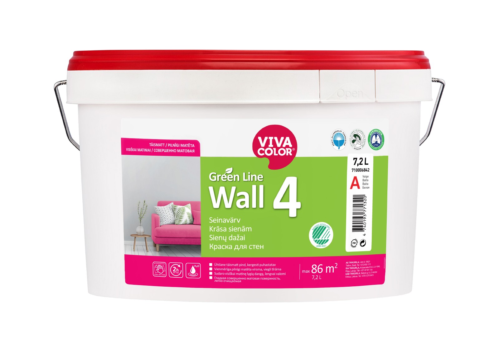 Vivacolor Wall 4 A Sienas krāsa, pilnīgi matēta 7.2L