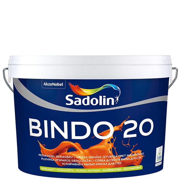 Sadolin Bindo 20 Noturīga pret mazgāšanu, pusmatēta krāsa sienām BW 2.5L