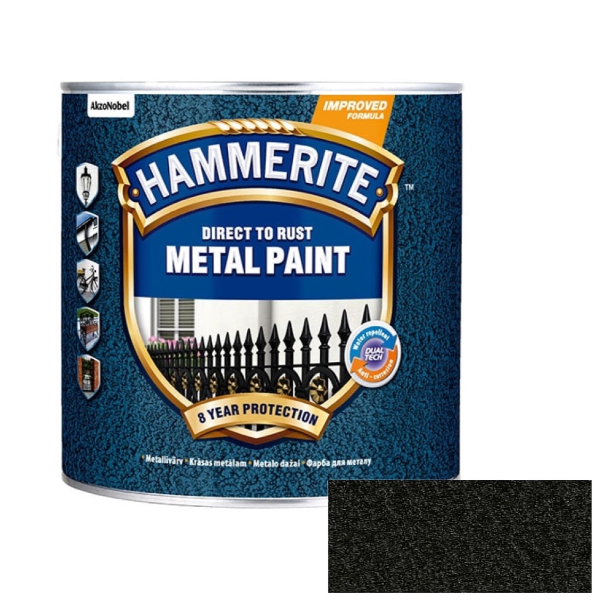 Hammerite Hammered Āmurkaluma aizsargkrāsa metāla virsmām, melna 2.5L 