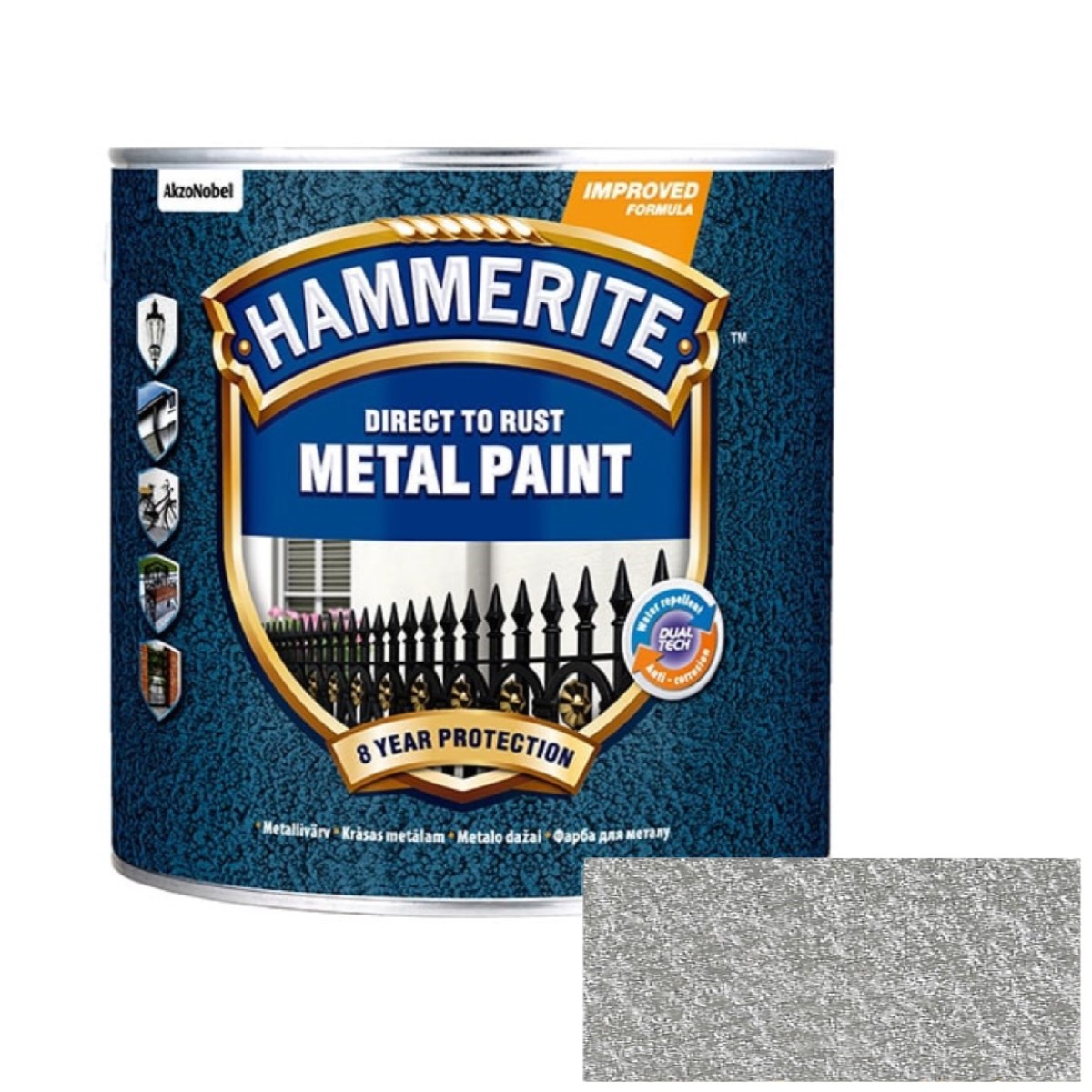 Hammerite Hammered Защитная краска для ковки для металлических поверхностей , sudrabpelēka 2.5L