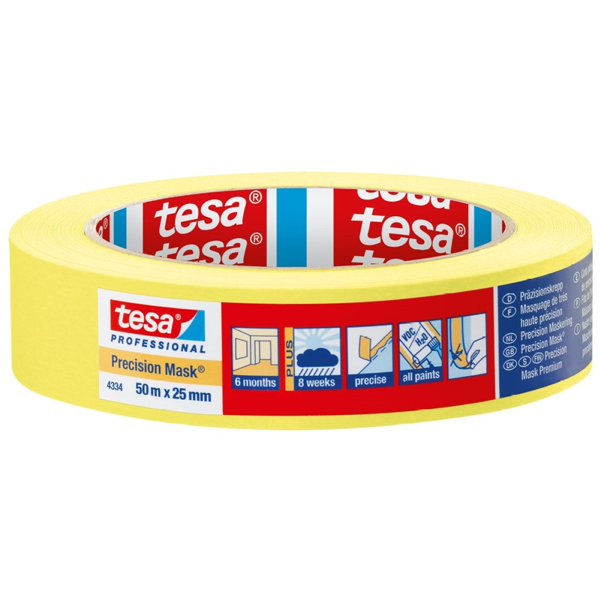 Tesa Precision Mask Krāsotāju lente iekšdarbiem, dzeltena, 30mm x 50m