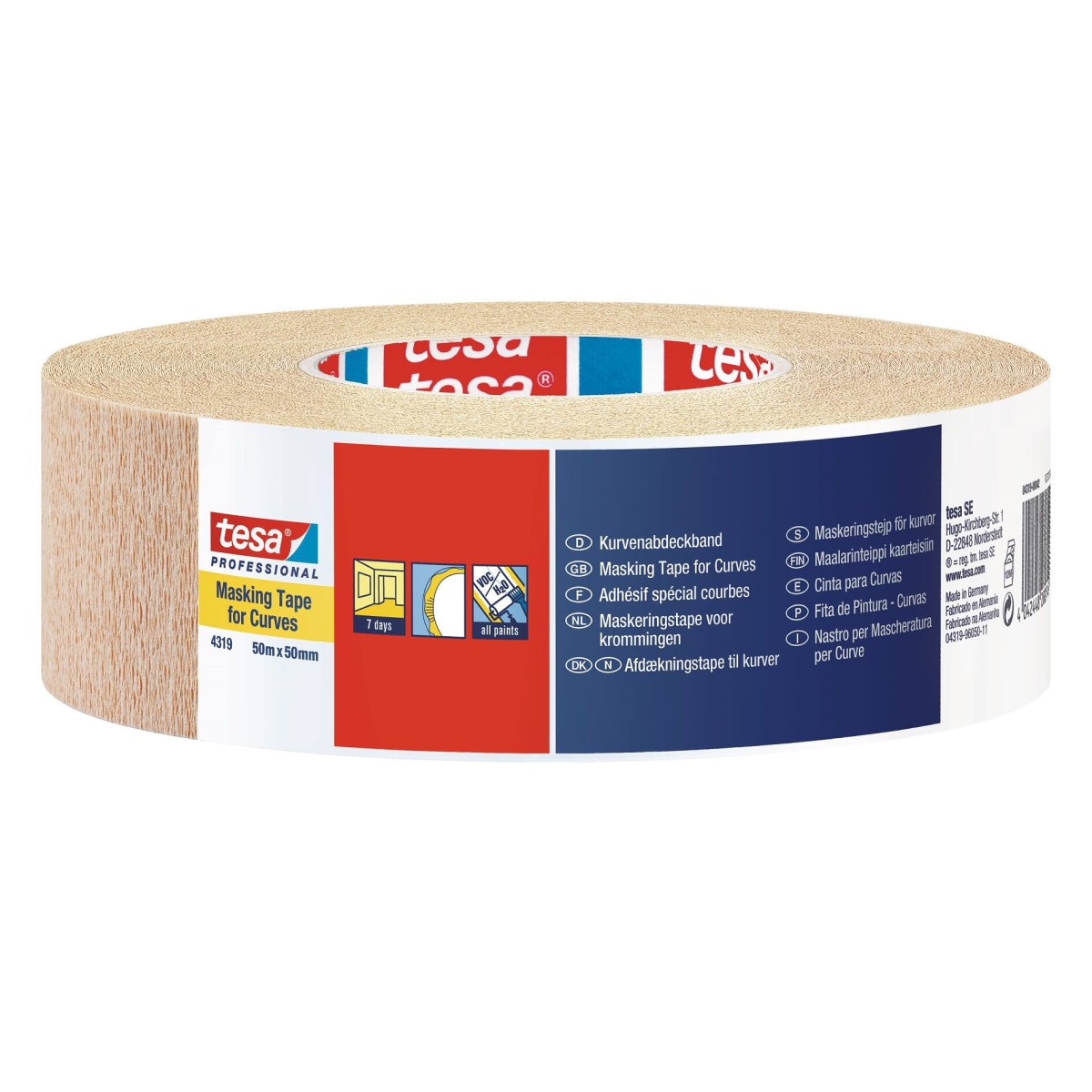 Tesa Masking Tape for Curves Krāsotāju lente izliektām malām, 19mm x 25m