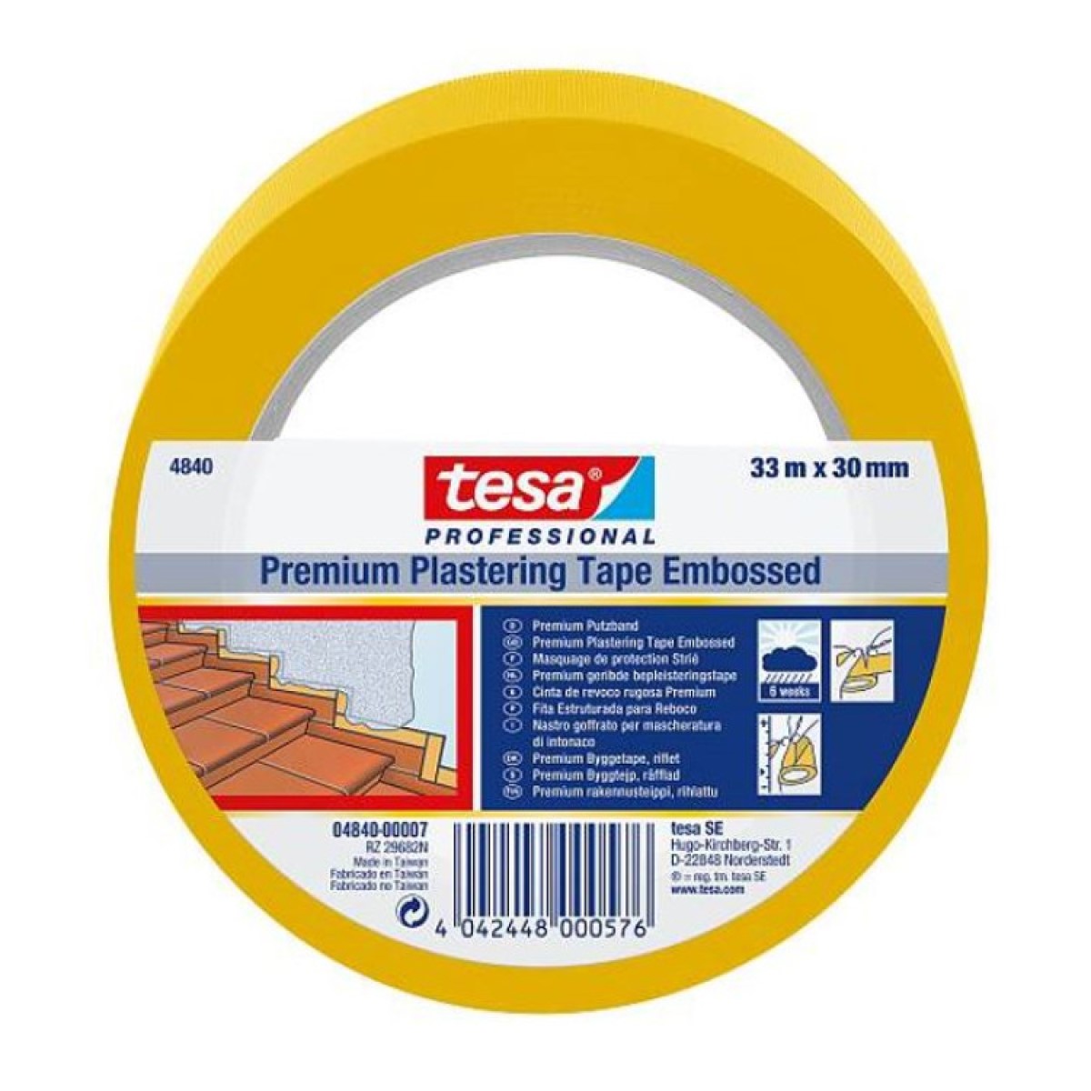 Tesa Premium Plasterig Tape apmetēju lente ārdarbiem, UV (6.ned.), dzeltena, 50mm x 33m