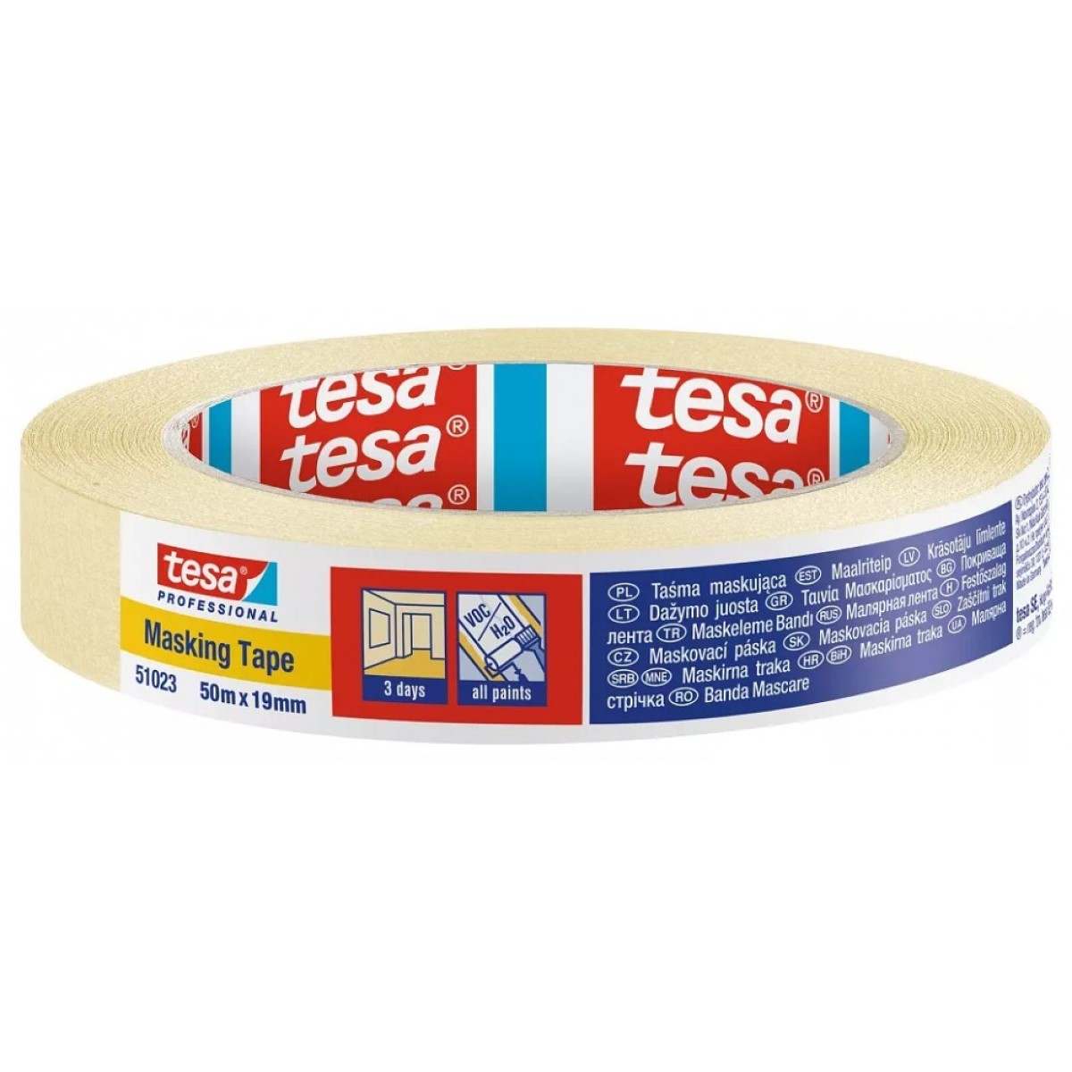 Tesa Masking Tape Krāsotāju lente, dzeltena, 19mm x 50m