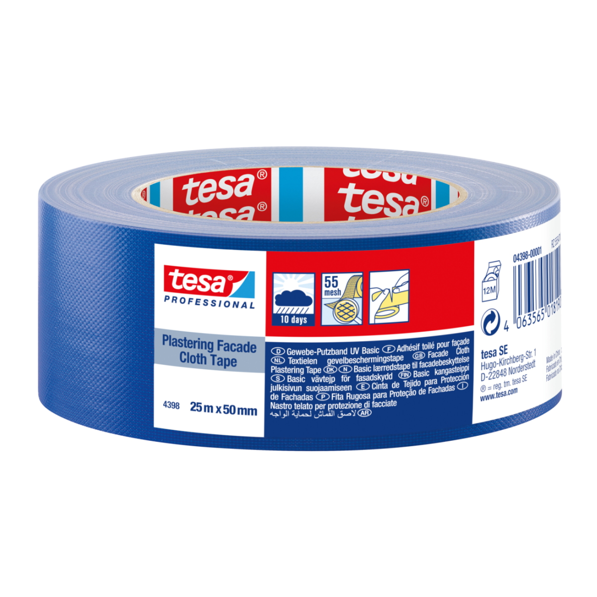 Tesa Plastering Cloth Tape Auduma krāsotāju lente ārdarbiem, UV, zila
