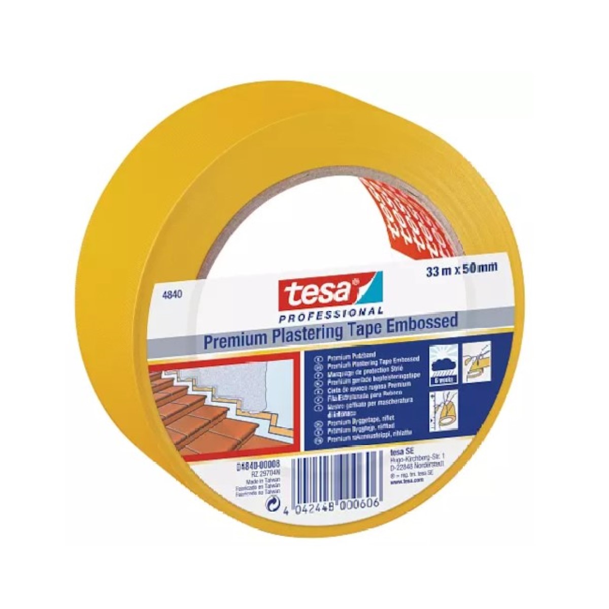 Tesa Premium Plasterig Tape apmetēju lente ārdarbiem, UV (6.ned.), dzeltena
