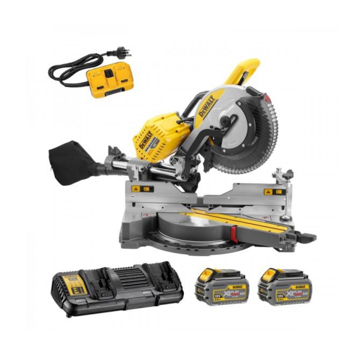 DeWalt Аккумуляторная торцовочная пила 2x54V XR, Flexvolt, 305 мм (+2x6,0A·ч, зарядное устройство) DHS780T2A-QW