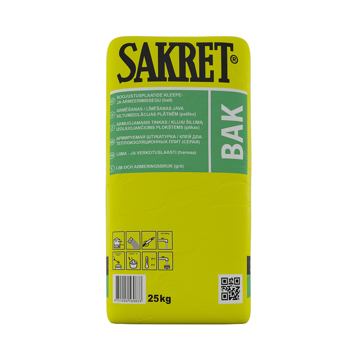 Sakret BAK клеящий и армирующий раствор для теплоизоляционных плит , pelēka, 25kg