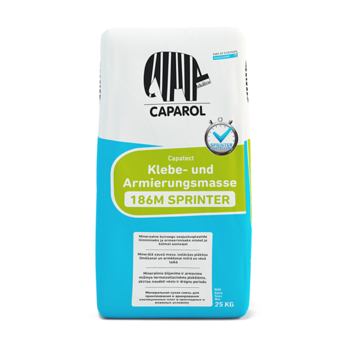 Caparol Capatect Klebe-und Armierungsmasse 186 M Sprinter Līmēšanas un armēšanas java siltumizolācijai pazeminātās temperatūrās (0⁰ / +15⁰)