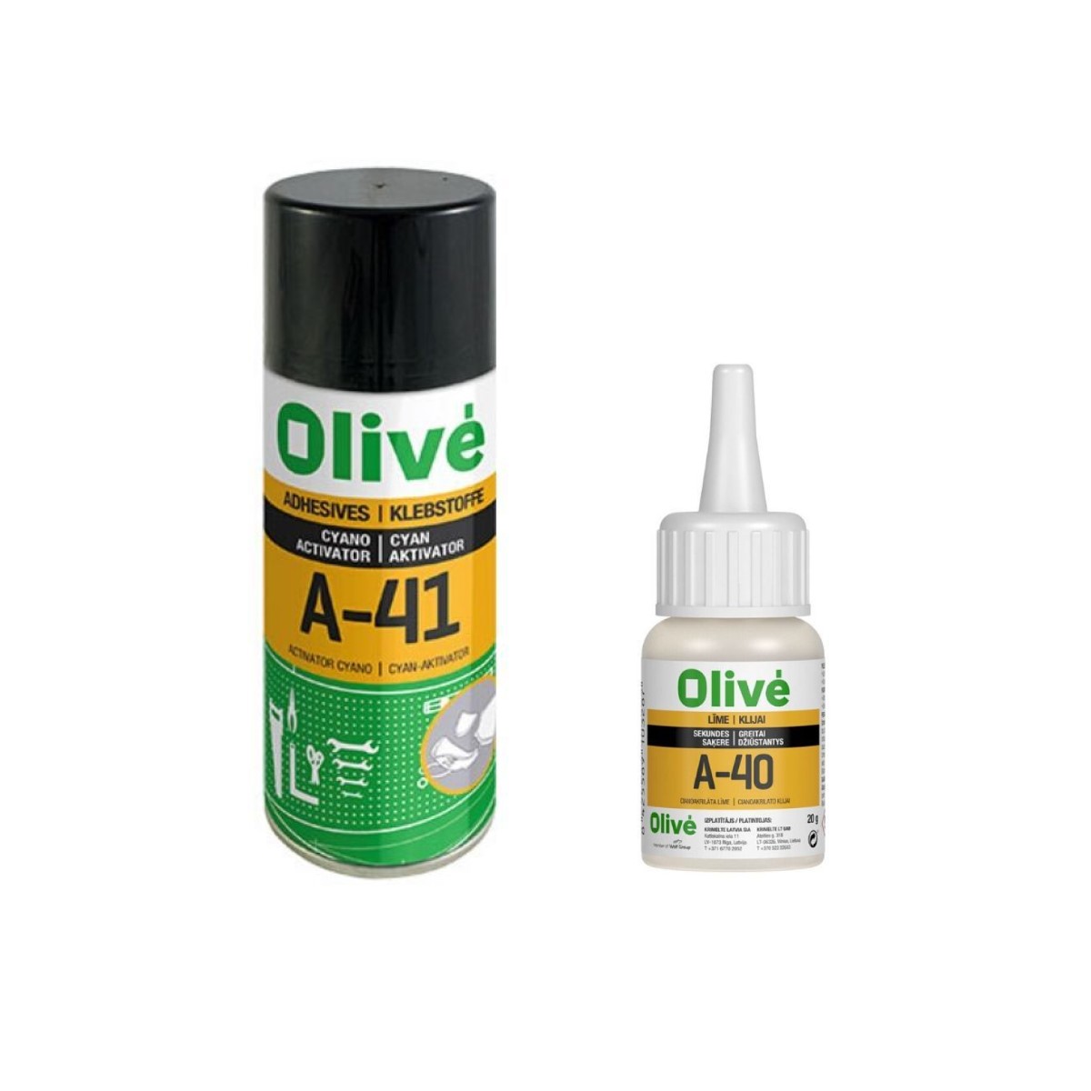 Olive Cianoakrilāta superlīmes komplekts A-40 (50g) + A-41 (200ml)