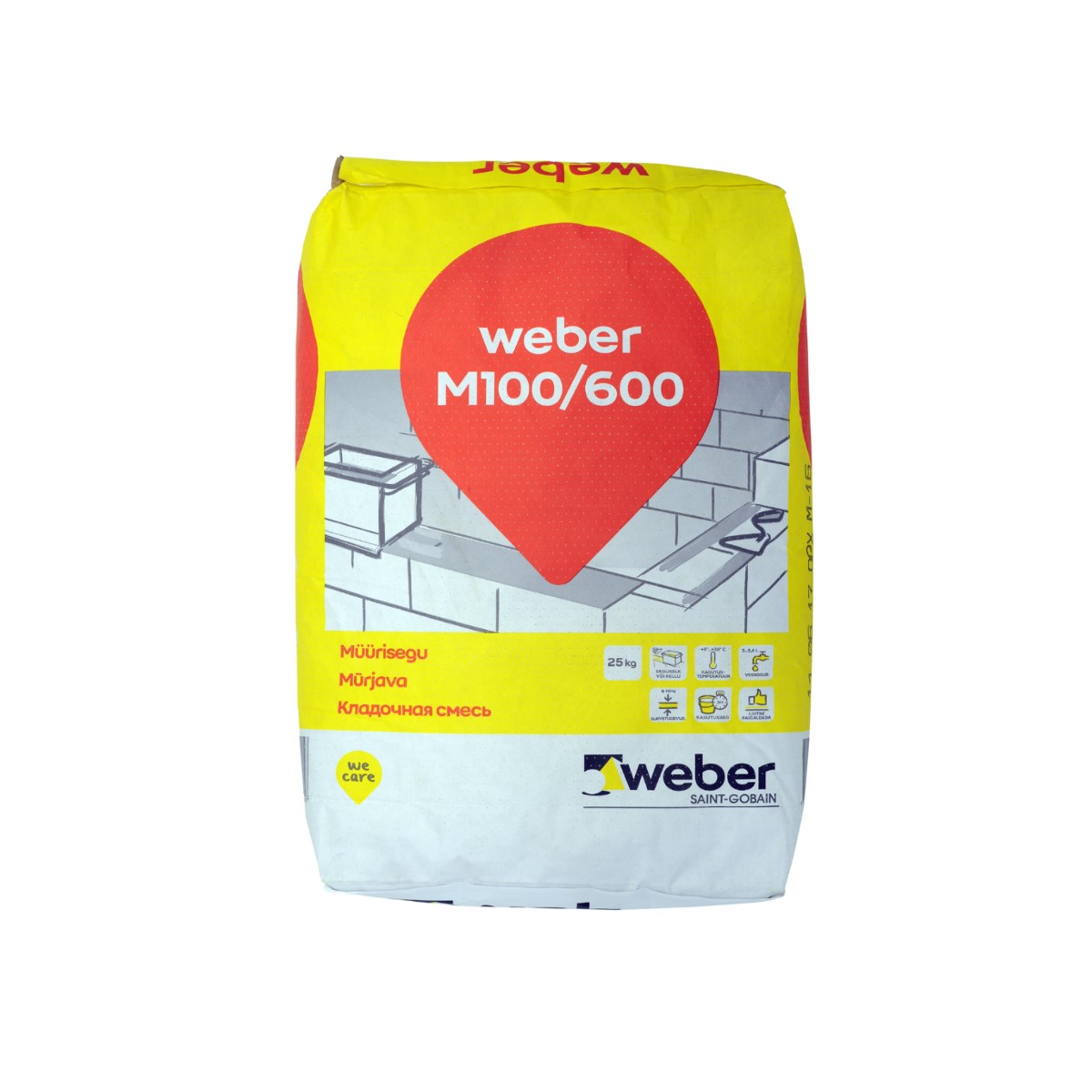 Weber M 100/600 цементный кладочный раствор Weber M100/600 cementa mūrjava, 25kg
