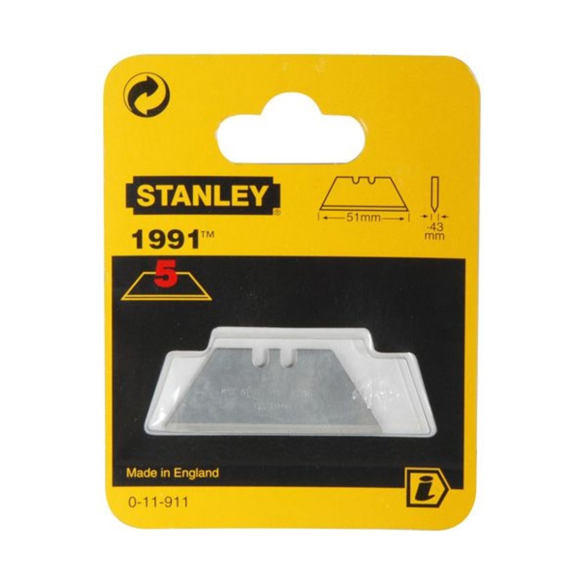 Stanley Лезвие для ножа 1991 для отделочных работ 5x1 Stanley Nažu asmens 1991 apdares darbiem, 0-11-911 (5gab)