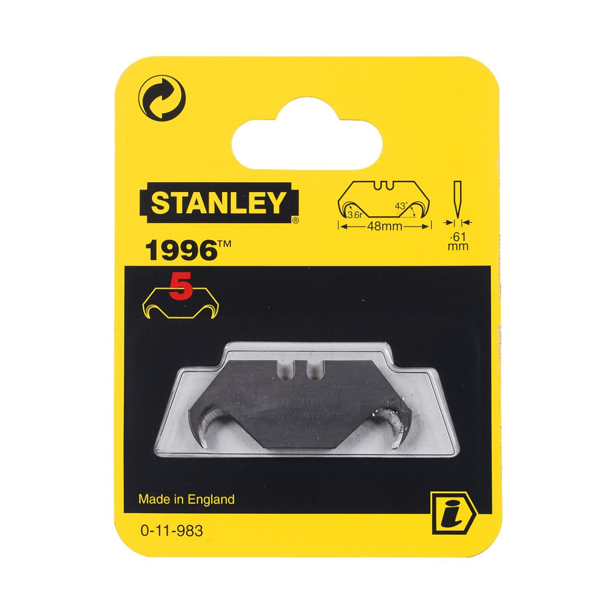 Stanley Лезвие для ножа 1996 для отделочных работ 5x1 Stanley Nažu asmens 1996 grīdas segumiem, 0-11-983 (5gab)