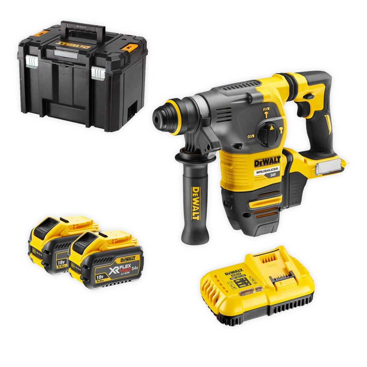 DeWalt Аккумуляторный перфоратор 54 В XR FlexVolt, 3.5 J, SDS-Plus (+2x9,0A·ч, зарядное устройство, кофр) DCH333X2-QW