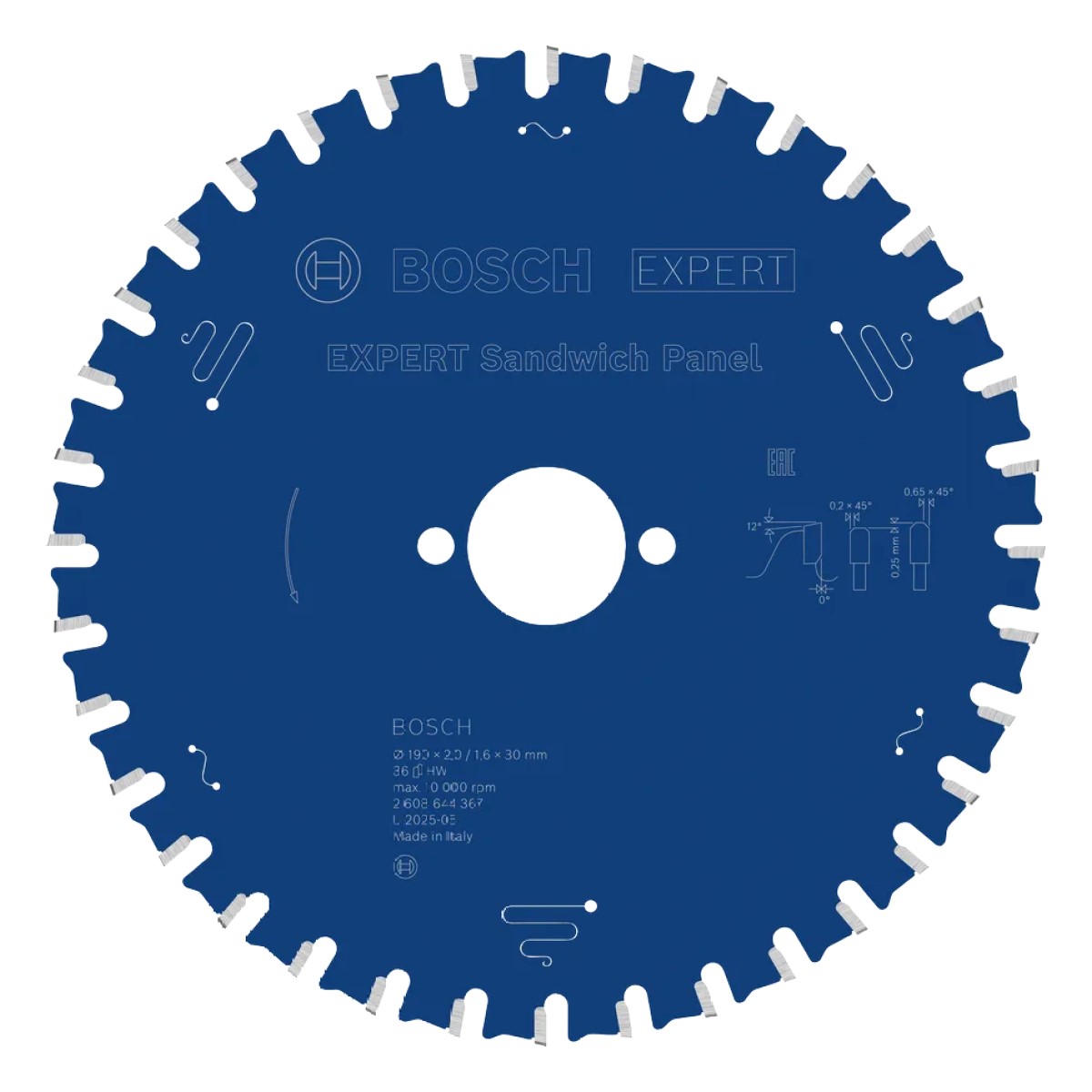 Bosch EXPERT Sandwich Panel Ripzāģa asmens sendvičpaneļu griešanai, 190x2/1.6x30mm, T36, 2608644367