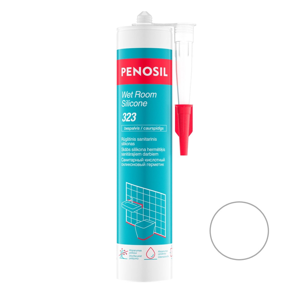Penosil Wet Room Silicone 323 / 323c Кислотный санитарный силиконовый герметик Penosil Wet Room Silicone 323 Skābs sanitārais silikona hermētiķis 280ml caurspīdīgs