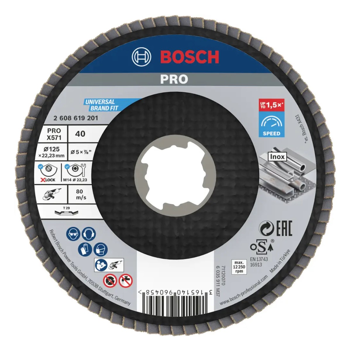 Bosch PRO X571 Vēdekļveida slīpdisks metālam, izliekts, X-LOCK