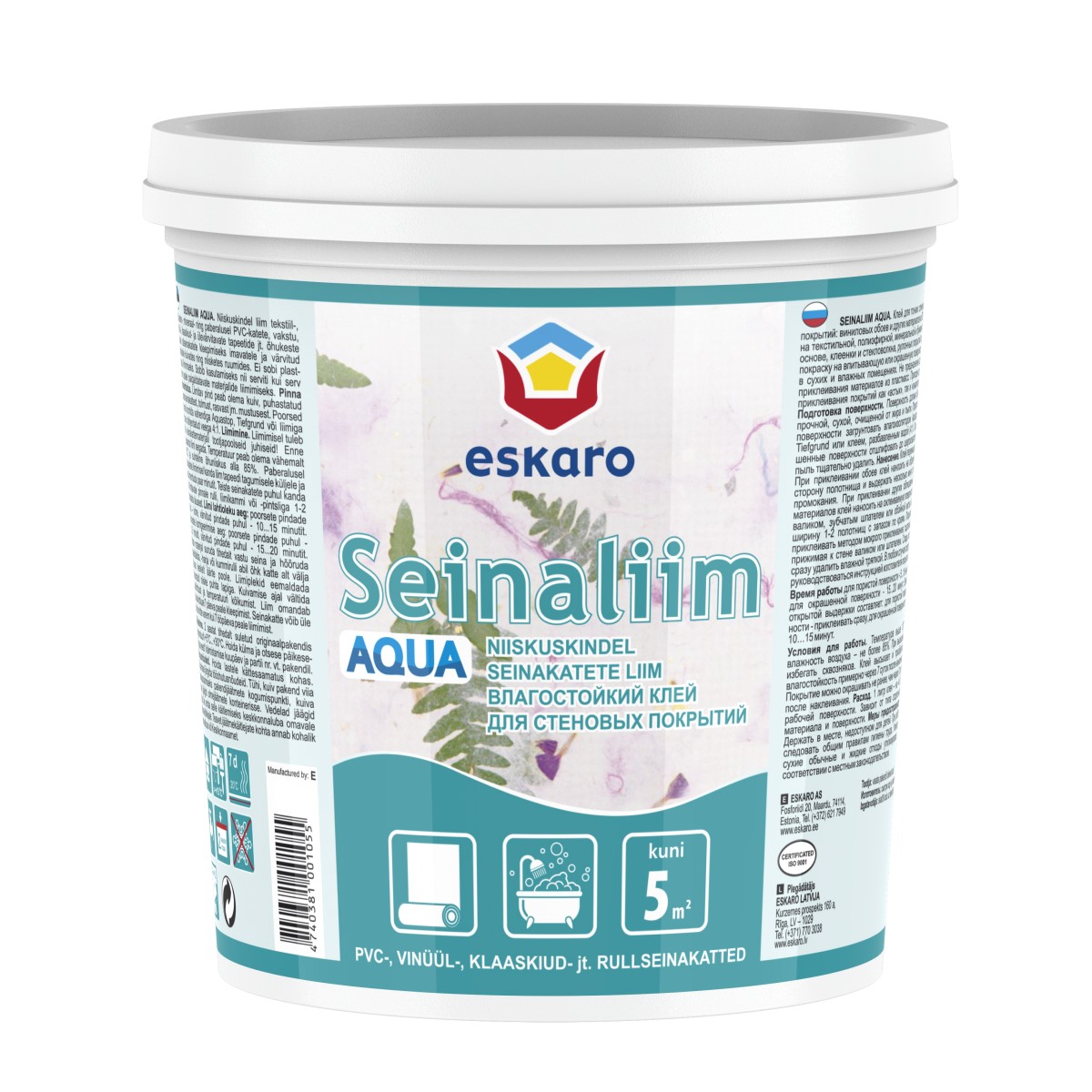 Eskaro Seinaliim Aqua Līme uz ūdens bāzes smagu un vieglu sienu segumu līmēšanai mitrās telpās