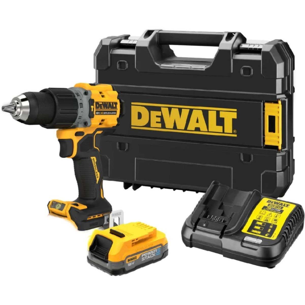 DeWalt Аккумуляторная ударная дрель-ударный шуруповерт, 18 В XR, BL (+1x1.7Ah, lādētājs, koferis) DCD805E1T-QW