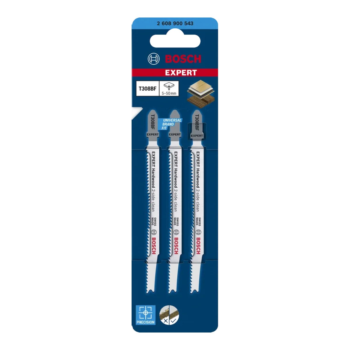 Bosch EXPERT Hardwood 2-side clean T308BF Figūrzāģa asmens, 117mm, 13TPI  (3gab.) 2608900543