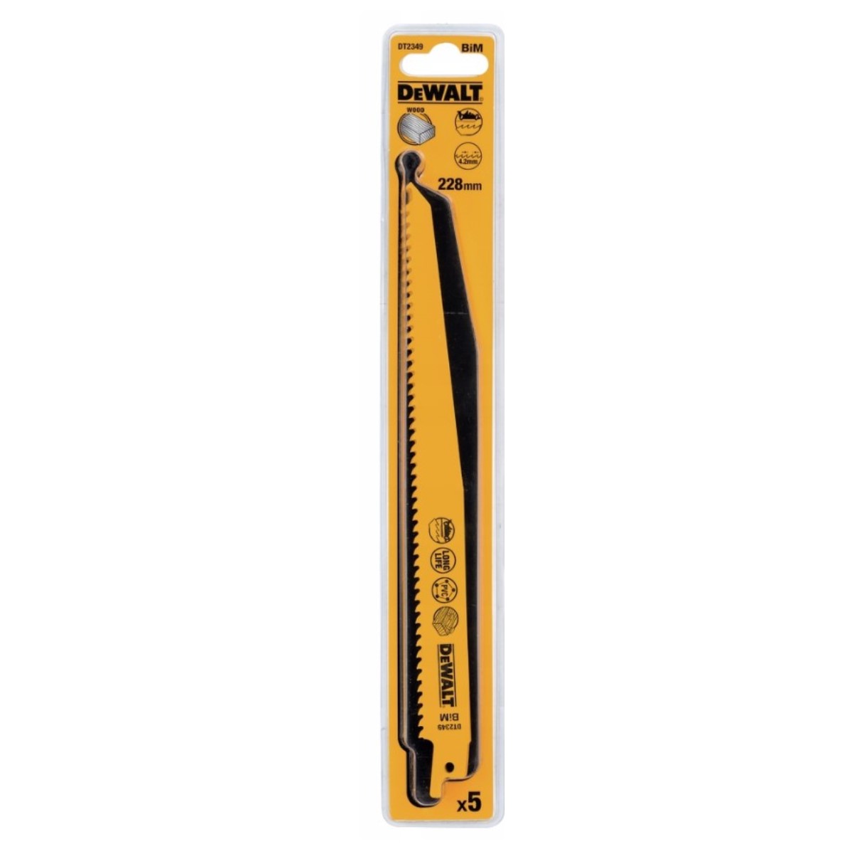 DeWalt Zobenzāģa BiM asmeņi kokam 228mm, 6TPI (5gab)