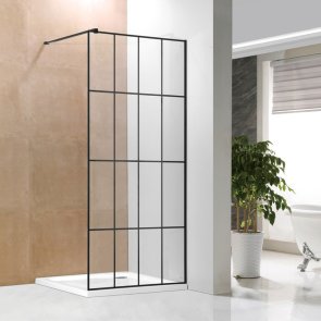 Vento Napoli Душевая стенка, чёрный профиль с принтом, прозрачное стекло Easy clean , 90x195cm